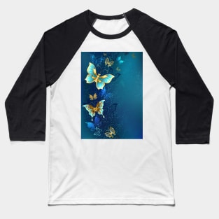 Golden Butterflies on Blue Background Baseball T-Shirt